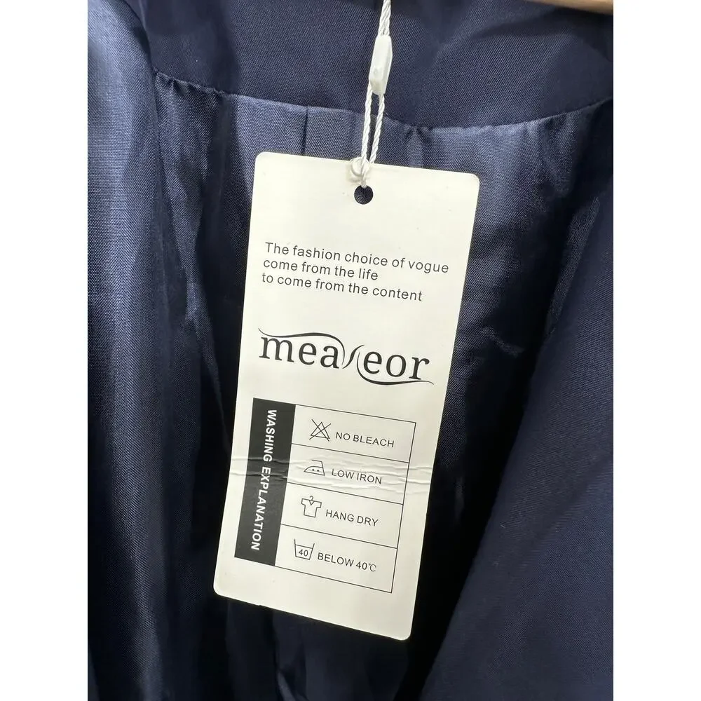Meaneor Women Navy Blue Double Breasted Lightweight Jacket XXL‎ Trench Coat